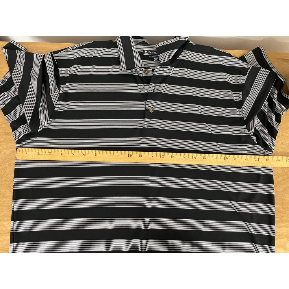 Pebble Beach Performance Mens XL Polo Shirt Black White Striped Golf Shirt - Picture 5 of 5